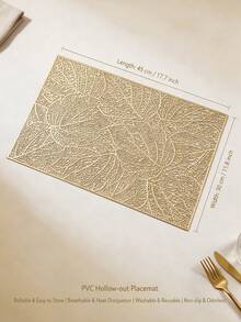 8pcs, Gold Rectangular Hollow PVC Placemats, Washable Table Decor Mats, Non-Slip Odorless Tableware Mats, Breathable Heat-Dissipating Western Dining Mats, Suitable For Restaurants, Cafes, Homestays, Fit For Festivals, Parties, Gatherings, Birthdays, Weddings, Dinner Parties. - Multicolor - View 3