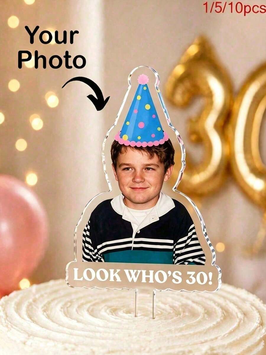 1-10pcs Personalized Character Photo Cake Toppers, Customizable Character Design Cake Decorations, Suitable For Birthday, Wedding, Family Gathering, DIY Party - Multicolor - View 1