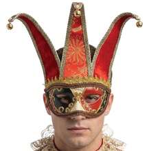 Rubies Venetian Masquerade Mask For Adults, Elegant And Colorful Costume Accessory In Red And Gold With Bells, Ideal For Carnival And Parties - Red - View 1