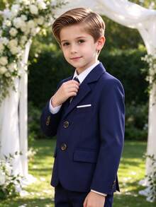 Young Boys 1 Piece Gentleman Formal Jacket, Exquisite High-End Suit Jacket, Suitable For Birthday, Christmas, Wedding - Navy Blue - View 1