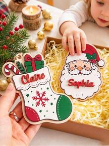 Personalized Custom Name Christmas Wooden Ornament, Customized Xmas Tree Hanging Decoration, Family Holiday Decor Christmas Tree Hanging Tree Decorations, Ornaments Set, Decorations Indoor, Decorations For Tree - Multicolor - View 9