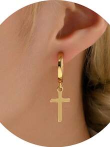 1pc Women's / Cross Earrings Vintage Classic Full Zirconia Inlaid Minimalist Exquisite Gentle Elegant Suitable For Birthday Party, Gathering, Christmas, Thanksgiving, Easter - Multicolor - View 3