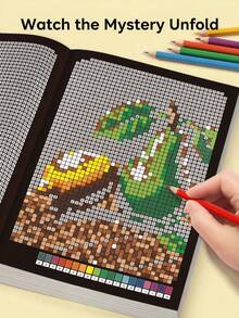 32 Theme Mysterious Mosaic Digital Coloring Book, Suitable For Adults And Teens, Pixel Art Hidden Pattern Coloring Book, Stress Relief Mindfulness Painting Activity, Creative Birthday Gift For Art Lovers, Large Size 11.4 Inches - Multicolor - View 5
