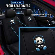 Cute Panda With Blue Headphones Print 4pcs Car Seat Covers, Front Row Only, Car Interior Accessories, Suitable For Daily Commute, Teenagers, Animal Lovers, Holiday Gift - 4-piece Press Set - View 18