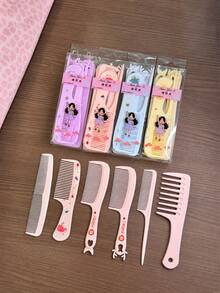6PCS Portable 6-Piece Hair Brush Set, Includes Multiple Comb Styles With Wide Teeth, Fine Teeth And Pointed Tail Comb, Lightweight Plastic Material With Cute Cartoon Print Decoration, Multi-Color Options, Suitable For Daily Grooming, Sectioning Styling And Travel Carrying, Transparent Packaging Easy To Store, Practical Set To Meet Different Daily Combing Needs, Halloween, Christmas Gifts - Multicolor - View 7