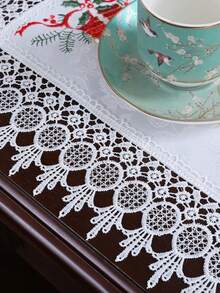 2/4/6pcs Christmas White & Red Embroidered Placemats, Polyester Fiber Rectangular Table Mats, Suitable For Dining Table, Coffee Table, Tea Table, Daily Home Decor, Vase Mat, Wedding, Christmas Holiday Decoration, Holiday Party, Daily Home Decoration - Red - View 8