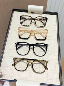 4 Pairs INS Style Geometric Frame Women's Glasses Set, Perfect Blend Of Modern Style And Vintage Charm, Suitable For Vacation Outfits, Parties, Daily Life, Commuting, Street Photography, Fits All Face Shapes - Transparent - View 10