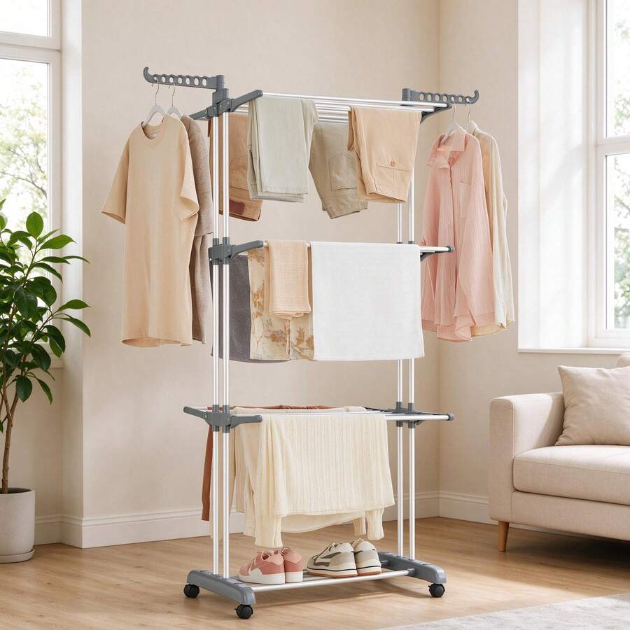 SONGMICS Escombro para Secar Ropa de 4 Pisos, Escombro Plegable para Secar Ropa, 173 cm de Alto, en Acero Inoxidable, Caballos para Ropa Portátiles, Secadero para Ropa, Uso Indoor y Outdoor, Blanco