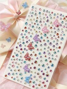 1pc Girl Style Creative 3D Acrylic Laser Decorative Sticker, Colorful Butterfly Star Crescent Moon Multi-Color Rhinestone Multi-Style Rhinestone Sticker, 3D Self-Adhesive Rhinestone Sticker With Tweezers, Suitable For Phone, Camera, Earphone, Gift Box, Greeting Card, Photo Album, Gift Decoration And More - one-size - View 9