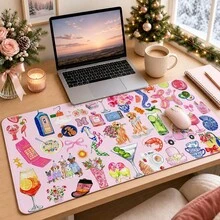 1 buah Alas Meja Coquette Collage, Alas Meja Motif Patchwork Retro Bunga Pita Merah Muda Lucu, Pelindung Meja Besar Anti Selip untuk Dekorasi Kantor Rumah - View 14