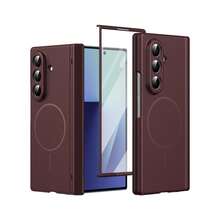 VIETAO 強化玻璃銀河螢幕保護膜 磁吸無線充電可折疊手機殼，適用於 Galaxy Z Fold 8 Ultra 7 6 5 4，全包覆手機殼，相容 iPhone Duo - 酒紅色 - 查看 8