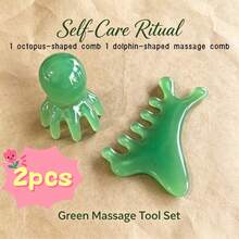2pcs (1 Octopus Head Comb + 1 Dolphin Massage Comb) Multi-Function Full Body Massage Tool, Suitable For Scalp Massage, Facial Contouring, Neck And Shoulder Muscle Relaxation, Portable Home SPA Self-Care Relaxation Tool - A - View 1