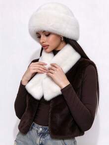 2pcs/Set Women's Solid Color Warm Scarf + Hat Set, Thickened Fleece Earflap Hat And Cross-Neck Scarf For Autumn/Winter - Multicolor - View 2