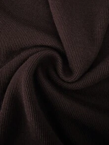 Damtopp med cowlneck, lång ärm, asymmetrisk fåll med sidodragsko och rynkdesign, utställda ärmar, figursydd kort längd, enfärgad baslager, sexig draperad inner-T-shirt - Brun - Visa 7