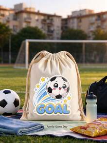 Cartoon Soccer GOAL Drawstring Bag, Fashionable Sports Storage Bag, Portable Outdoor Training Small Cloth Bag, Soccer Theme Gift Bag, Student PE Class Equipment Storage Bag. Fun Q-Version Soccer Print Design, Energetic Style, Drawstring Closure Design For Easy Access, Conveniently Store Shoes, Wristbands, Towels, Small Items - Drawstring Bag - View 4