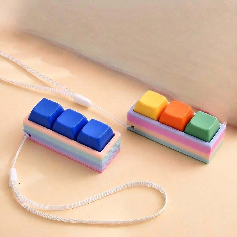1pc 3-Key Mini Keyboard Fingertip Toy Lanyard, Clickable Sound Keycap Pendant, Macaron Multicolor Collectible Ornament, Suitable For Teens And Adults Holiday Party Gift