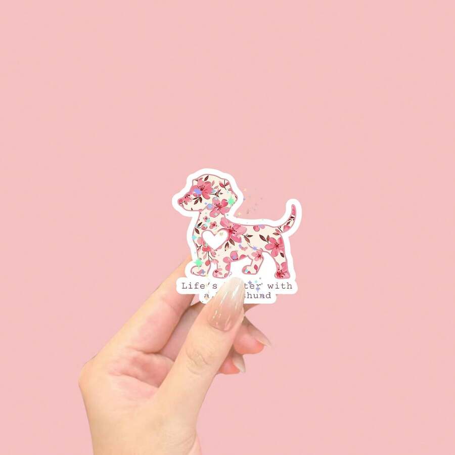 Life Is Better With A Dachshund Floral Dog Art Sticker - Vinyl Stickers That Can Be Applied To Car Bumpers, Windows, Laptops, Phone Cases, Helmets, And Refrigerators - one-size - View 1