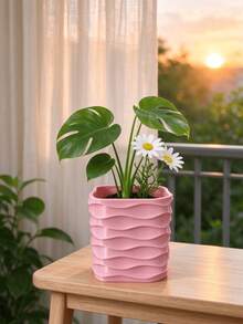 1/4 buah Pot Tanaman Persegi Bergelombang dengan Baki Drainase, Pot Tanaman Minimalis Gaya INS, Wadah Tanaman Meja, Ornamen Dekorasi Rumah, Hadiah yang Bermakna, Tersedia Berbagai Warna - Persegi Bergelombang - View 6