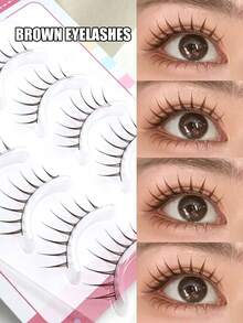 5 Pairs Brown Pointed Tip 8-Prong Thin Stem Coffee Color Korean Cartoon Eyelashes, Handmade Delicate Lashes Suitable For Natural Makeup - Spiky Manga Lashes - View 5