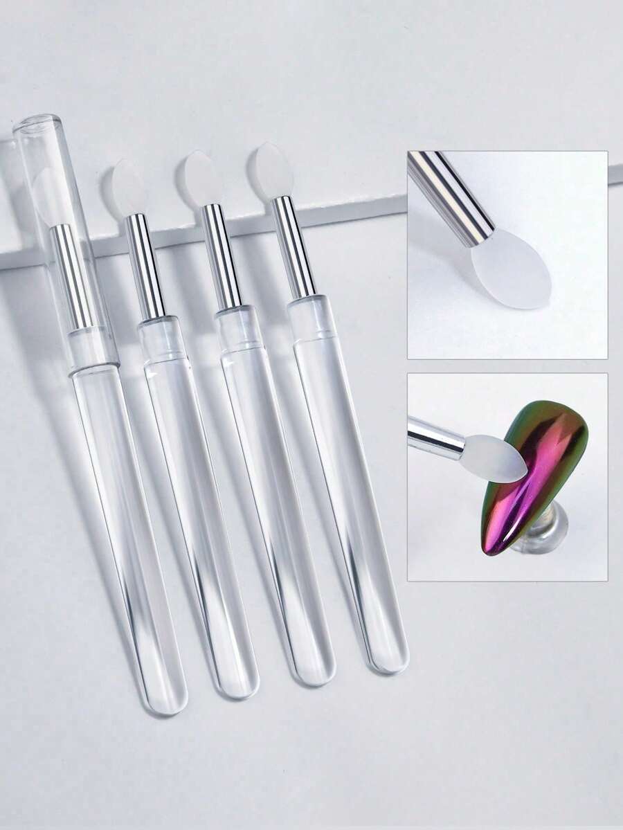 10/6/1 Pc Nail Silicone Magic Mirror Pen, Transparent Silicone Stick, For Mirror Powder/Powder/Glitter Application, Portable Multifunctional Brush - Multicolor - View 1