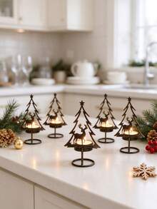 6Pcs Christmas Tealight Candle Holders, Metal Tree Reindeer Candlestick, Tabletop Centerpiece Decor For Mantel, Dining Table, Xmas Holiday Party Home Table Decor - Candlestick - View 4