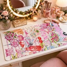 1 buah Alas Meja Coquette Collage, Alas Meja Motif Patchwork Retro Bunga Pita Merah Muda Lucu, Pelindung Meja Besar Anti Selip untuk Dekorasi Kantor Rumah - View 19