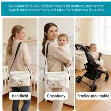 1pc Multifunctional Universal Stroller Storage Bag, Hanging Diaper Organizer, Large Capacity, Portable Stroller Accessory For Travel - Beige - View 7