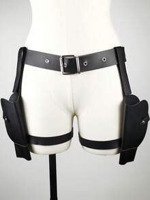 Halloween Police Costume Accessories - PU Leather Belt, Double Thigh Pockets, Adjustable Garment Straps, For Cosplay Party Accessories - A - View 1