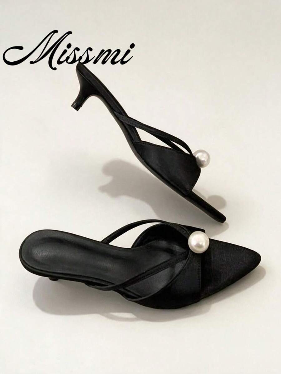 2025 New Soft Bottom Sexy French Style Slipper For Women, Thin Heel Outdoor Wear, Summer Fairy Style High Heel Sandals, - Black - View 1
