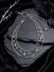 1 PC Gothic Multi-Layer Star Metal Bag Chain, Large Size Silver Punk Waist Chain Decor, Detachable Bag Charm Accessory - Silver - View 6