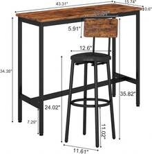 Juego de mesa bar de 3 piezas, mesa alta industrial con 2 taburetes con respaldo, conjunto de desayuno rústico de madera e hierro para cocina, sala de estar y zona de bar - Café integral - Ver 3