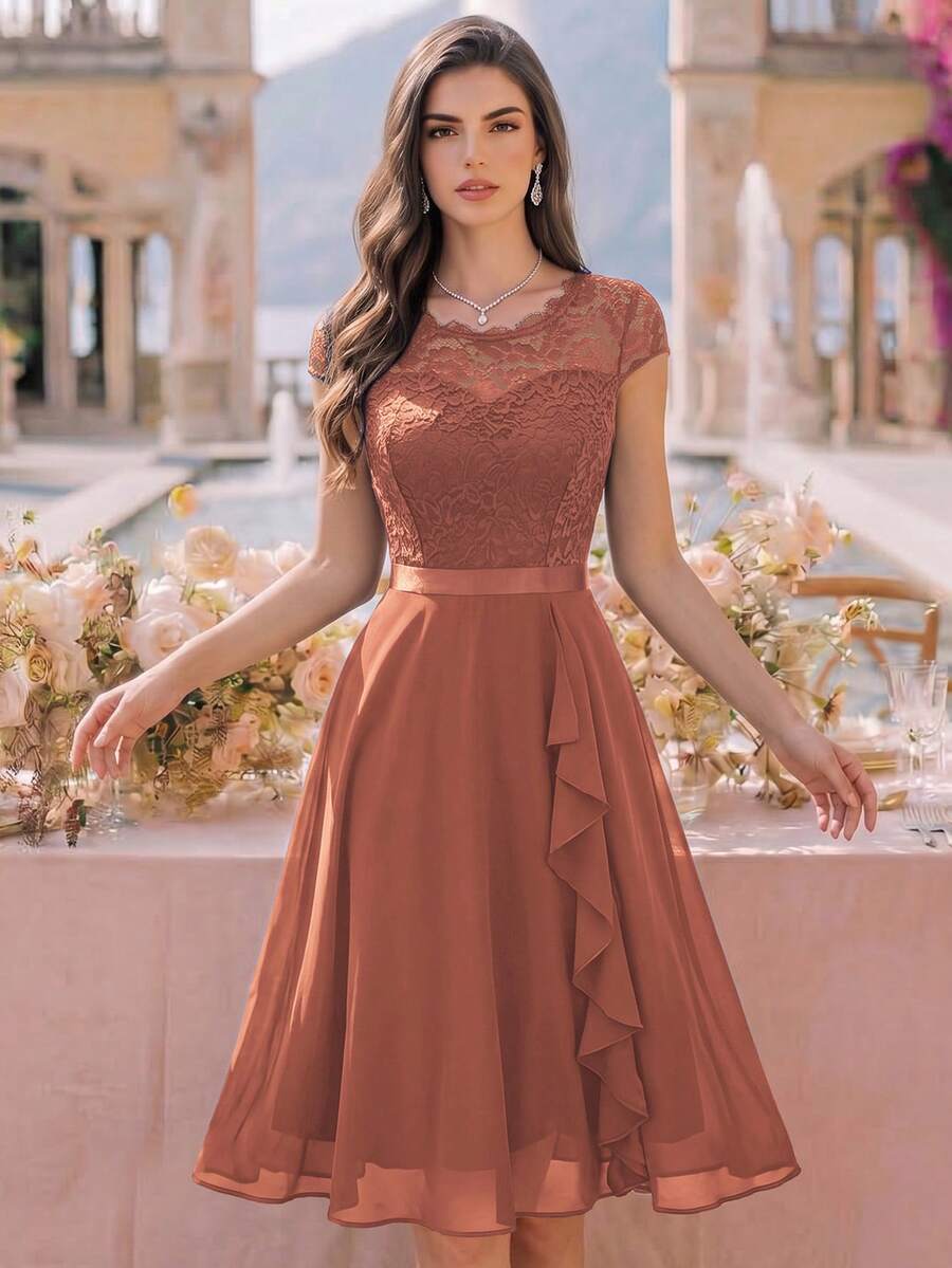 MIUSOL Floral Lace Corset With Ruffle Hem Cocktail Dress