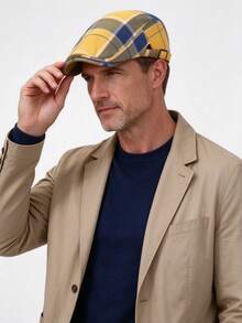 1pc Men's Vintage Plaid Newsboy Cap, British Style Short Brim Baseball Cap, Autumn/Winter Versatile Casual Beret - A - View 5