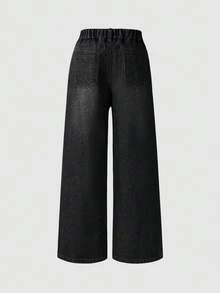 Girls' Fashion Straight Leg Lightweight Washed Denim Jeans - Black - View 3