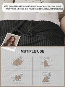 1pc Solid Color Blanket, Lightweight Bedding, Comfortable Blanket, Dorm Bedding, No Shedding Easy Care, Soft Plush Blanket, Minimalist Style Home Textile, Living Room, Bed/Sofa/Couch Decorative Blanket, Back To School, All Season, Machine Washable - Black - View 9