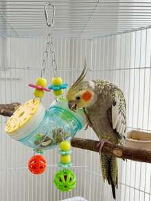 Parrot Hanging Foraging Toy With Transparent Container For Snacks And Grains, Includes Colorful Chewing Beads, Cage-Mounted Interactive Puzzle Toy For Cockatiels, Budgies, Lovebirds And Other Small Pet Parrots, Exercising Foraging Instincts And Relieving Boredom - View 2