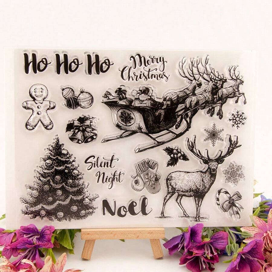 1pc Christmas Tree & Reindeer Transparent Stamp, DIY Planner Stamp, Reusable Stamp For Card Making, Decoration, Scrapbooking, Photo Album Crafts, Holiday Greetings