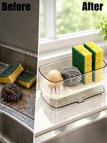 1pc Minimalist Sink Drain Rack With Detachable Drainage Board, Lightweight Countertop Storage, Space-Saving Kitchen Accessory, Suitable For Sponge And Brush, Home Room Decor Accessory, Travel Apartment Cruise Essential, Bathroom Storage Cabinet - Multicolor - View 3