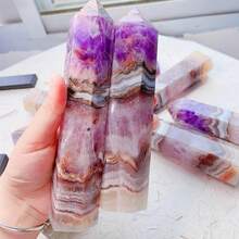 1pc Random Crystal Lace Agate Tower, Featuring Crazy Lace, An Exceptional Blend, Ideal For Home Decor, Vibrant Stone Tower, - Purple - View 6