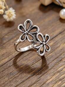 European And American Fashion Floral Alloy Ring, Exquisite Jewelry For Beach Vacation - Silver - View 5
