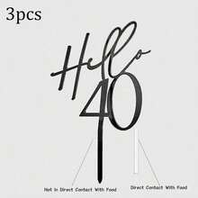 6pcs/3pcs/1pc Hello 18th 30 40 50 60 Birthday Cake Topper, Acrylic Black Happy Birthday Cake Decorations, Gift - Black - View 15