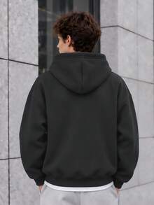 男士休閒純色抽繩大尺碼薄款運動衫，長袖，1XL-6XL - 深灰色 - 查看 2
