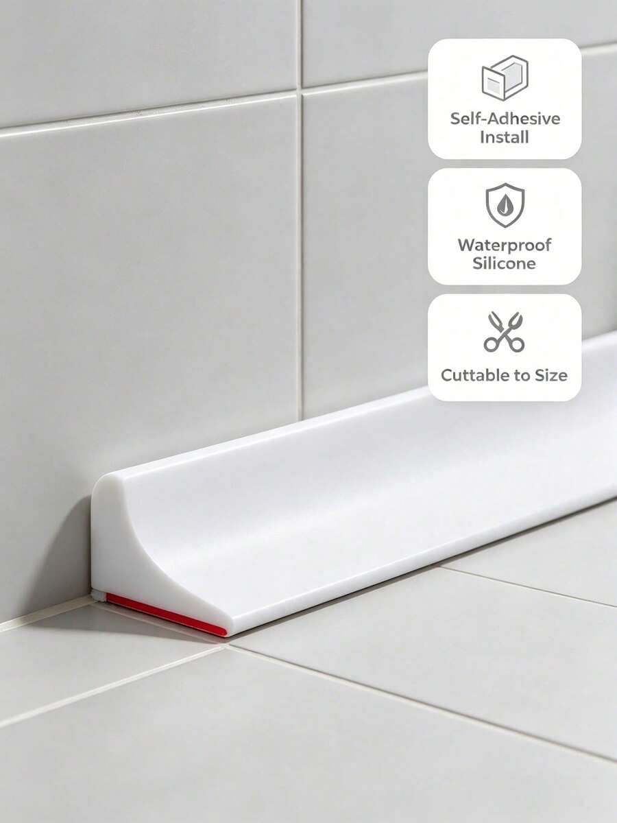 1pc Silicone Bathroom Waterproof Water Barrier Strip, Shower Water Dam, Floor Mat, Sink Countertop Dry/Wet Separation, Easy Installation, Essential Accessory - multicolor - View 1