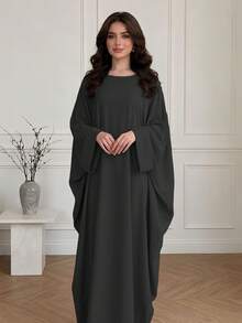 Batwing Sleeve Hooded Hijab Long Robe, Loose Plus Size Casual Long Modest Set, Suitable For Middle Eastern Women's Daily Occasions - Multicolor - View 14