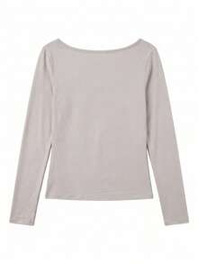 Korean Ins Vintage Style Lace Patchwork Fitted Sexy 2 In 1 Long Sleeve T-Shirt - Grey - View 3
