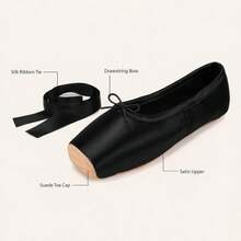 Women's Black Satin Ballet Pointe Shoes, Performance Dance Shoes - Black - View 2