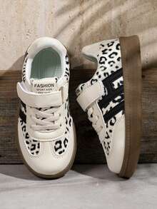 Autumn New Leopard Print Kids Casual Sneakers Colorblock Retro Sports Shoes Hook And Loop Non-Slip Baby Shoes - Beige - View 3