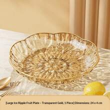 1pc High-End Transparent Gold-Rimmed Flower-Shaped Fruit Bowl, Large Capacity Luxury Home Living Room Snack Dessert Candy Basket - Multicolor - View 14