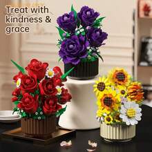 Micro Particle Building Block Potted Flower, DIY Rose Sunflower Bouquet Model, Desktop Home Decor, Valentine Birthday Gift For Adults - Potted Plant - View 9
