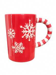 CANECA TEMÁTICA DE CERÂMICA NATALINA / BONECO DE NEVE 330 ML - Vermelho e Branco - Visão 3